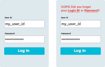 Screenshot: Unhappy path for incorrect user id or password 