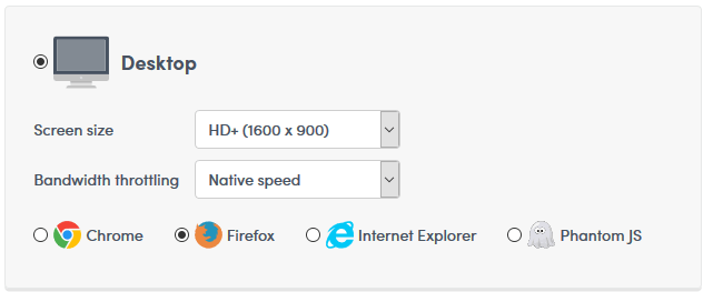 Desktop website speed test options