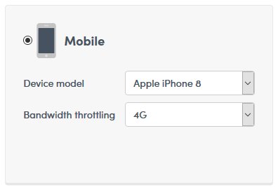 Website Speed Test Tool's Mobile testing options