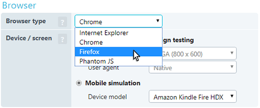 Screenshot: Synthetic real-browser monitoring selection