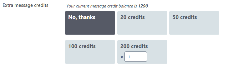 Screenshot: Account > Buy Extra message credits