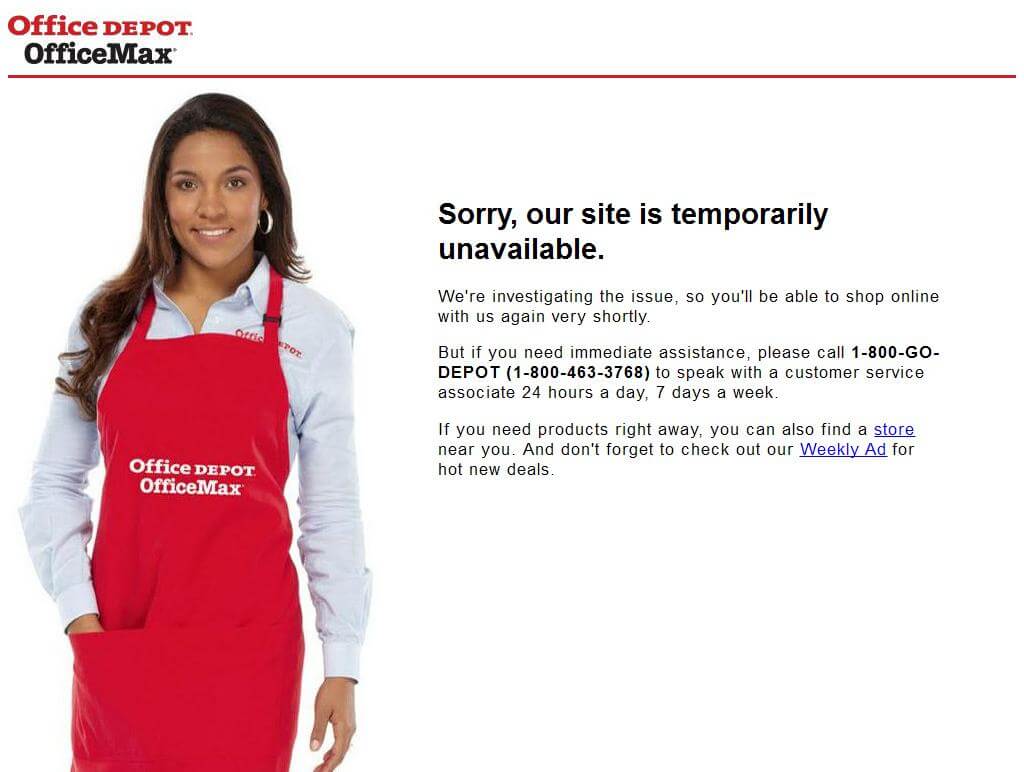 Office Depot outage message
