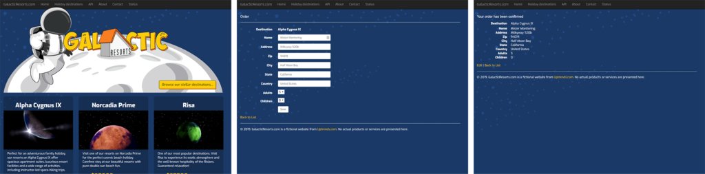 Screenshot: The three screens in our user journey.