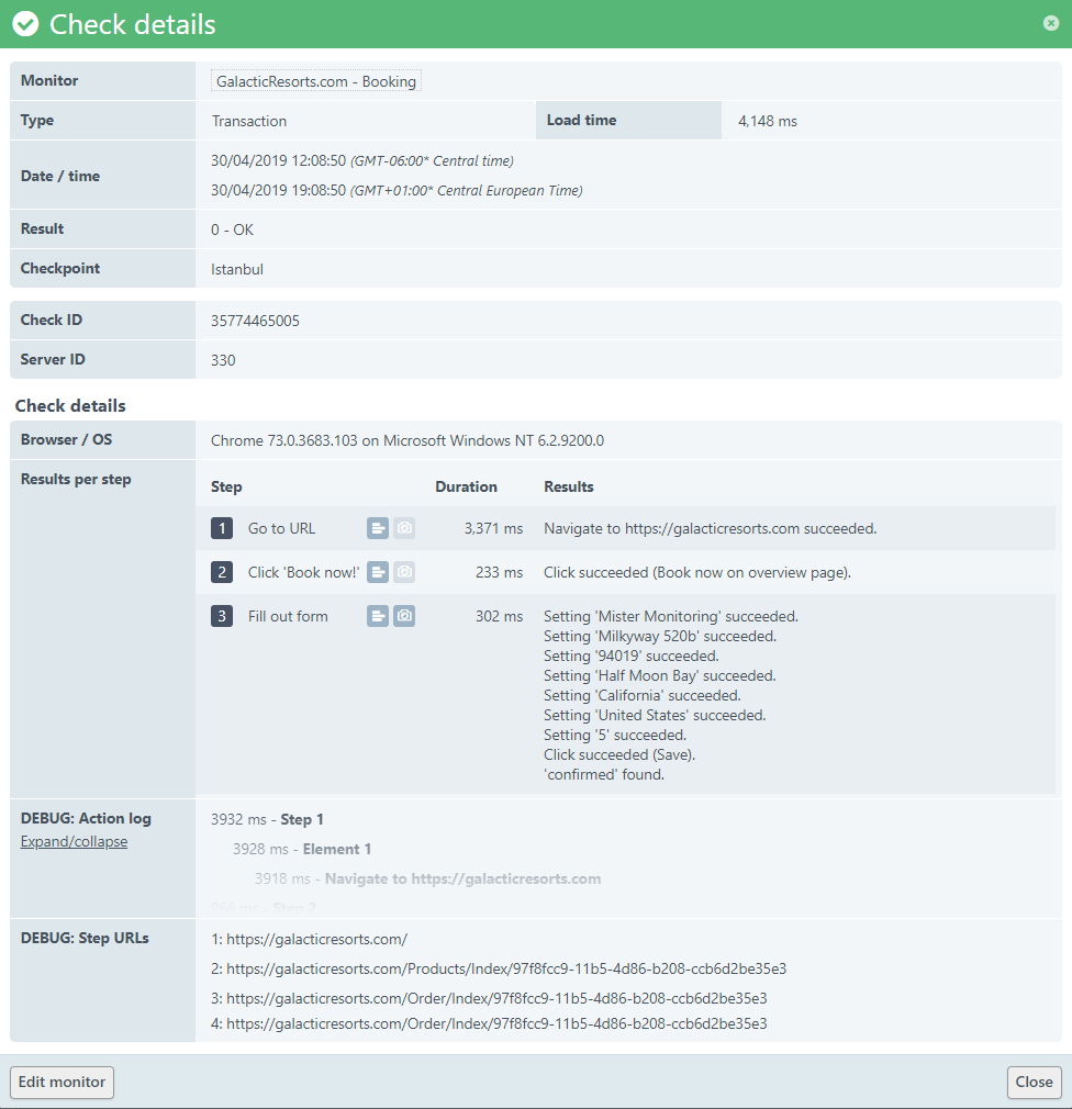 Screenshot: The Web application Check Detail report.