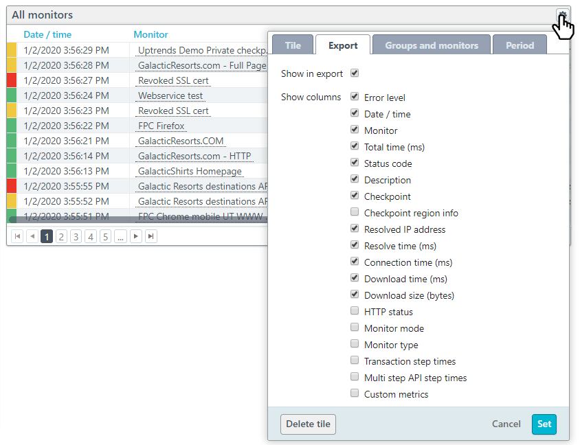 Screenshot: Your data options when exporting your monitor log