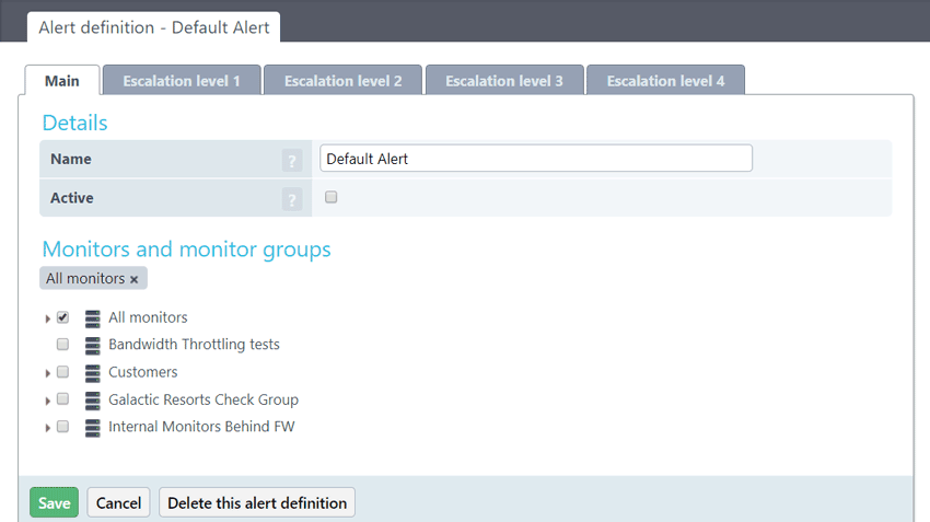 The default alert definition