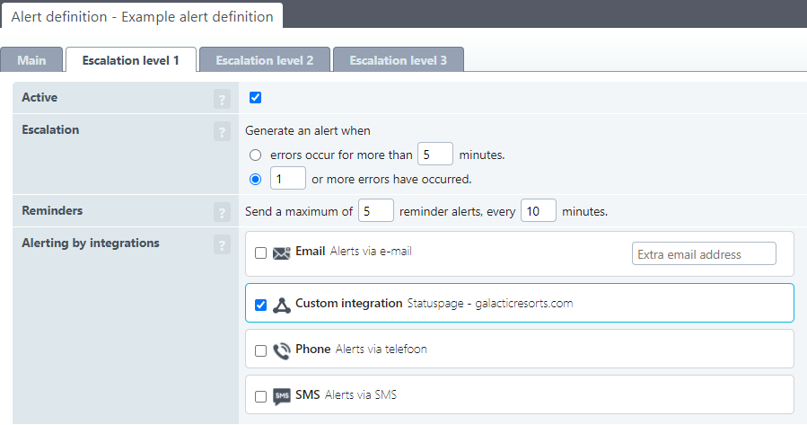 Enable Statuspage in your alert definition