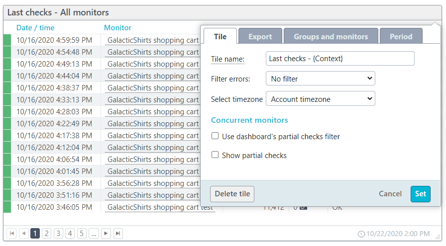 Screenshot: Show partial checks tile settings.
