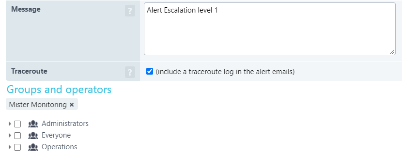 Screenshot: By enabling them in your alert definitions, you can have traceroutes sent to you with your alert email.